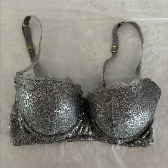 Aerie bra limited edition balconette push up sequin gray silver SZ 34D. NWOT - Picture 3 of 13